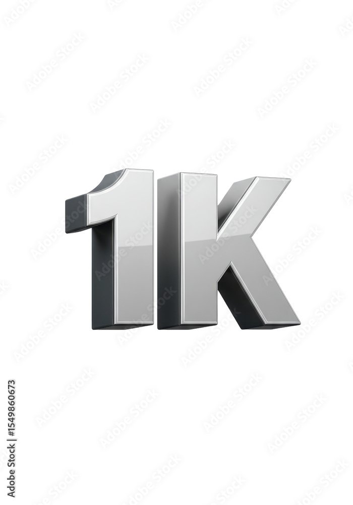 Obraz premium Isolated Shiny Silver Metallic 1K Social Media Follower Count 3D Render