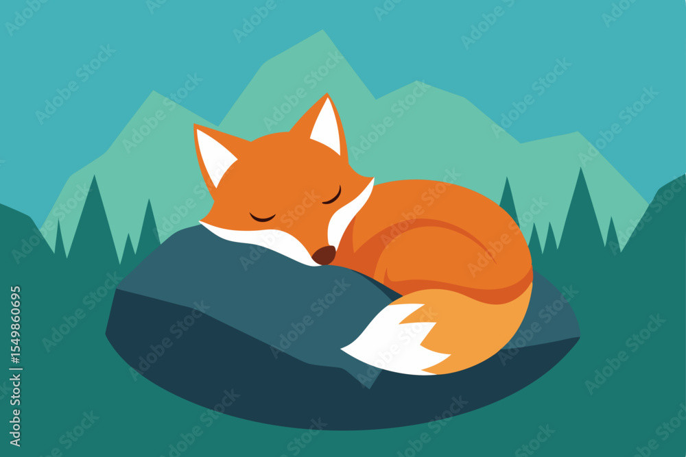 Obraz premium Peaceful Mountain Fox A Serene Illustration of Wildlife Resting