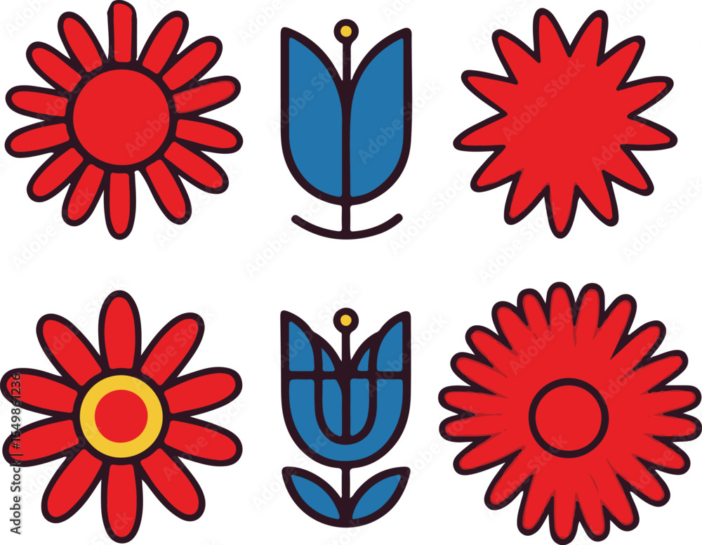 Obraz premium Blooming flower vector illustrations and seamless floral pattern designs