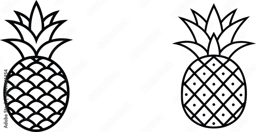 Obraz premium Pineapple Line Art Vector – Tropical Fruit Outline Icon Set. 