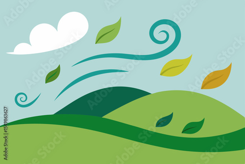 Autumn Breeze Rolling Hills, Falling Leaves, and Gentle Wind Illustration