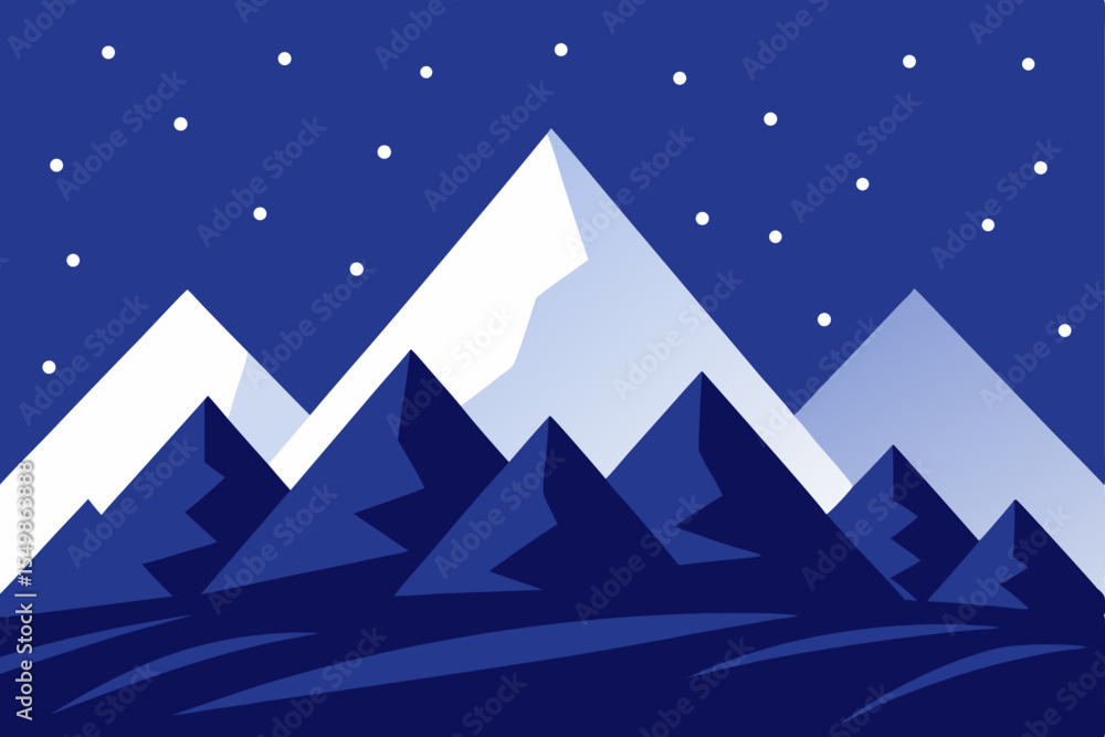 Obraz premium Majestic Mountain Peaks under a Starry Night Sky A Serene Landscape Illustration