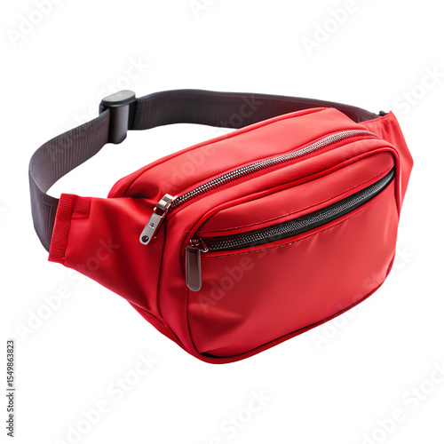 Vibrant Red Fanny Pack with Dual Zippers and Adjustable Strap isolated on transparent baackground