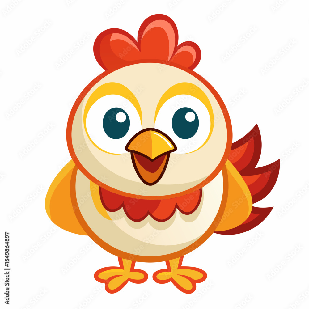 Adorable cartoon chicken with big eyes and a cheerful expression Adorable cartoon chicken with big eyes and a cheerful expression