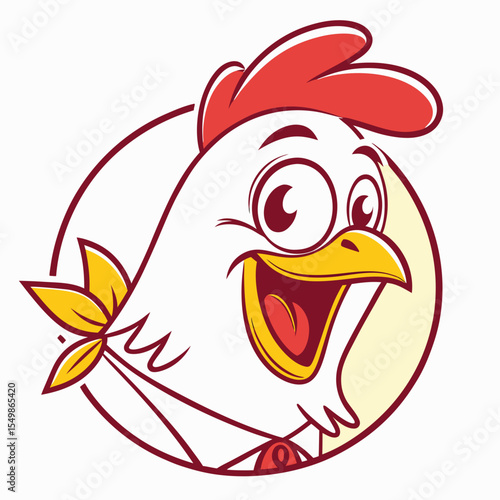 Joyful cartoon chicken mascot with big smile and red comb