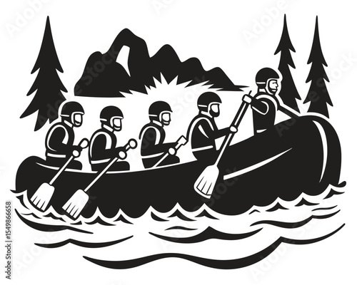 Vector silhouettes of people enjoying various water sports, including a man in a boat