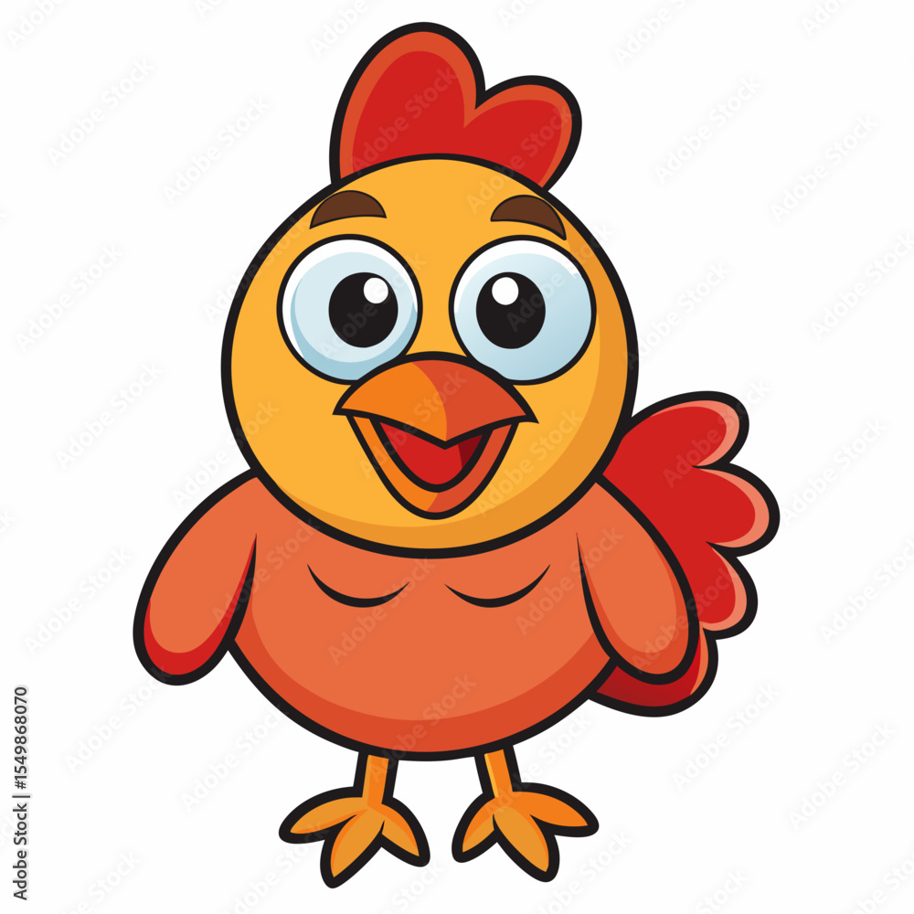 Adorable cartoon chicken with big eyes and a happy smile Adorable cartoon chicken with big eyes and a happy smile