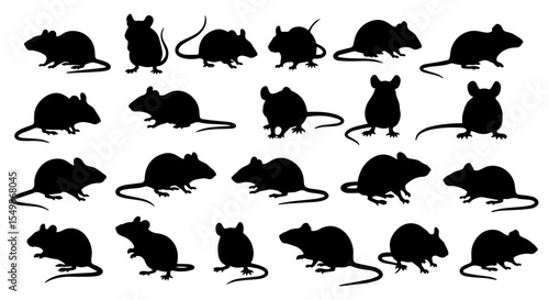Set of mouse black silhouette, isolated vector illustration on white or transparent background