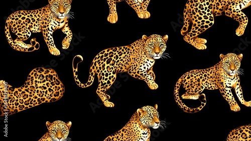 Leopard print pattern on a black background.
