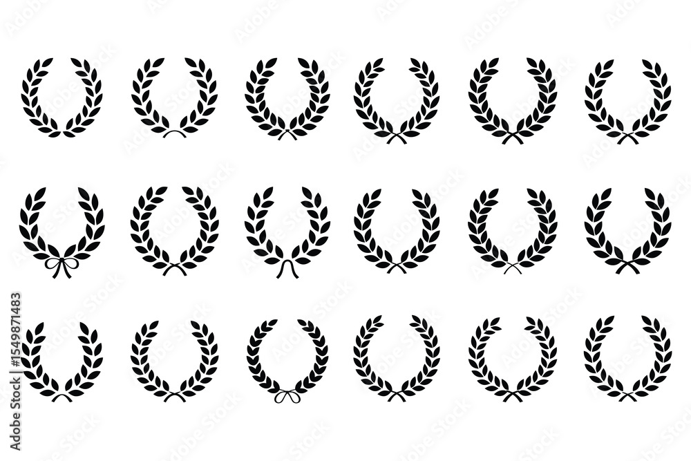 Collection of laurel wreaths in various styles isolated on white background Collection of laurel wreaths in various styles isolated on white background