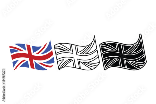 United Kingdom flag art silhouette vector line art with color on white background