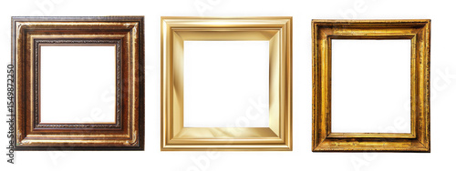 Gold picture frames set for art display isolated