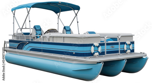 Isolated Blue Pontoon Boat