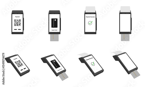 payment terminal set with pos terminal machine. vector illustration isolated on white background.