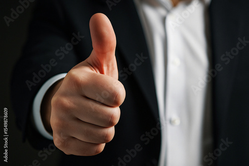 Businessman showing thumbs up gesture success concept