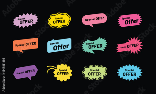 Special Offer tag badge icon set. Special offer, big sale, discount, best offer price and pricing tag badge and labels design for Marketing Materials. vector illustration.
