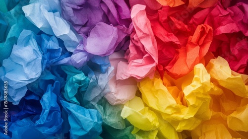 Rainbow Crepe Paper Texture Abstract Colorful Composition, Rainbow Colors, Wrinkled Paper Background Crepe Paper, Abstract Background