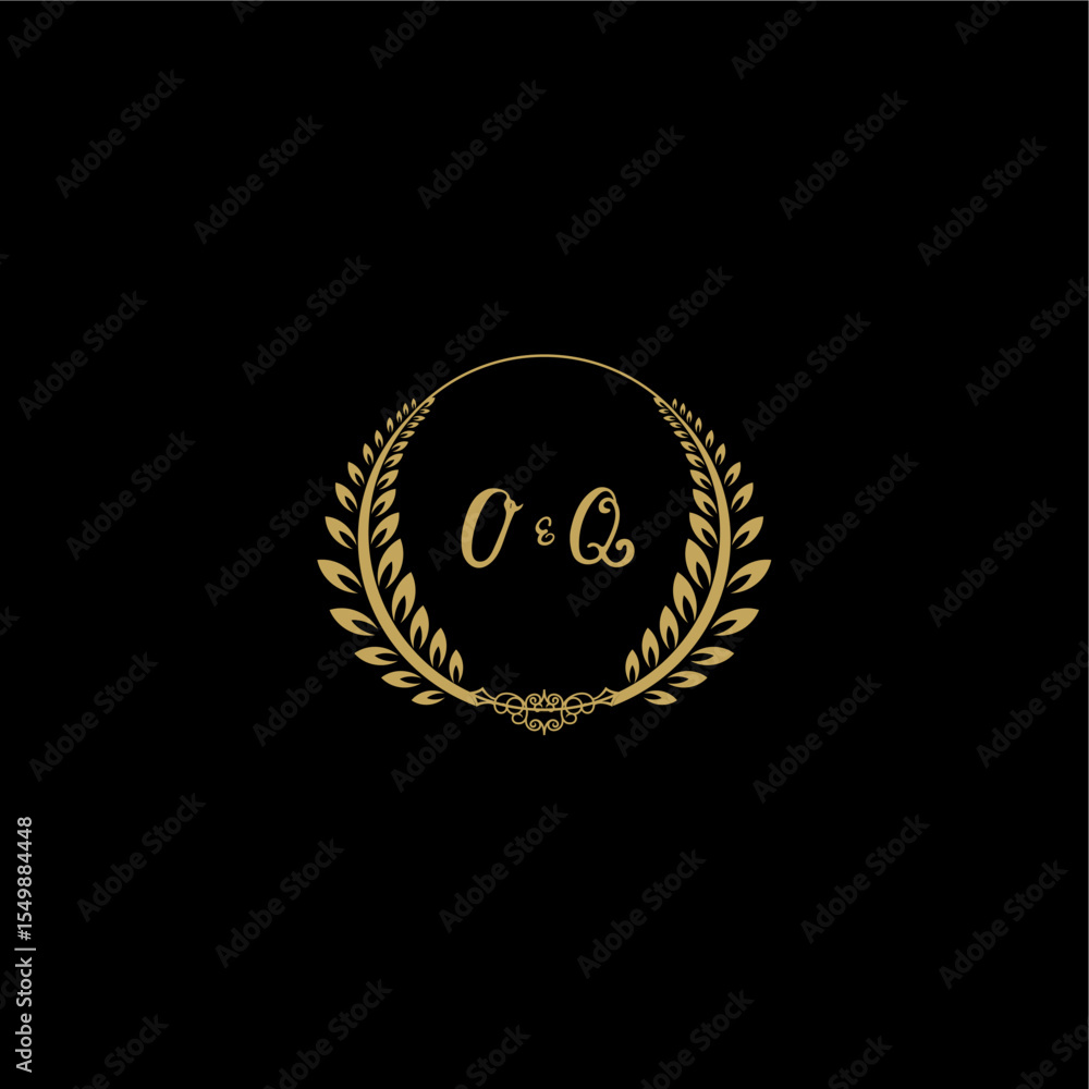 Fototapeta premium OQ beautiful feminine and elegant wedding monogram initial logo with circle floral gold