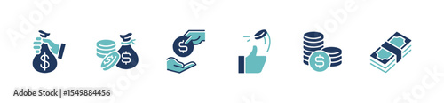 simple money dollar and coin cash icon set financial online wallet savings business earning income payment signs vector illustration