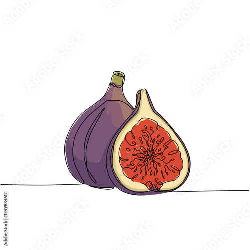 Ripe figs displayed whole and sliced on a white background  