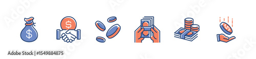 financial earning hand holding money cash and coin icon line set business payment wallet savings money stack symbol vector illustration