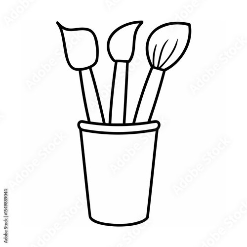Three Paintbrushes in a Cup Simple Line Drawing holder