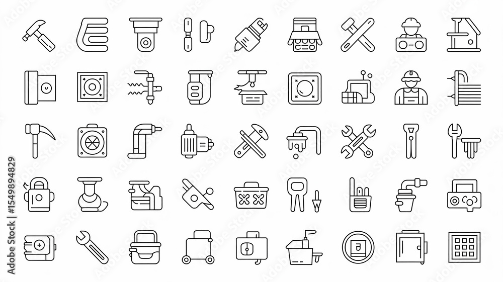A set of line art handyman tool image A set of line art handyman tool image