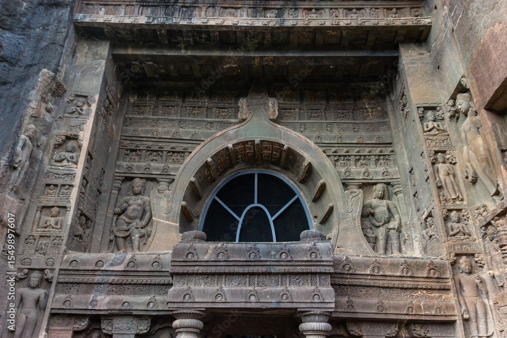 Fototapeta premium Grand Facade of Ancient Rock-cut Cave Temple