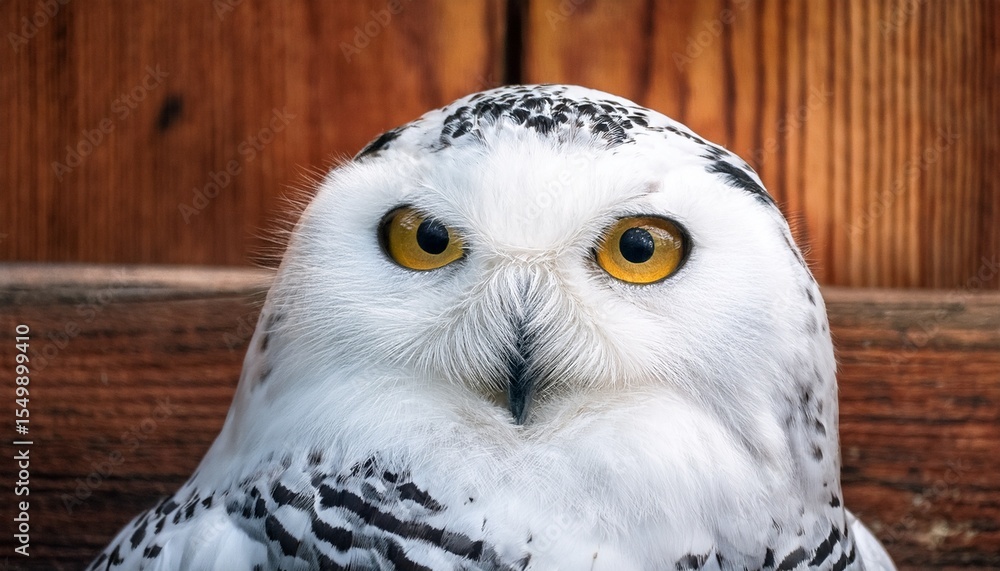 Obraz premium close up snowy owl eye with wooden background