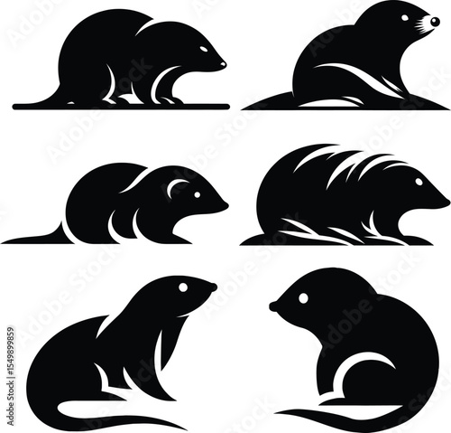 Stylized Mole Silhouette Set | Small Mammal Vector Art | Burrowing Animal Graphic