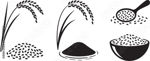 Black and White Stylized Rice Plant Illustration
