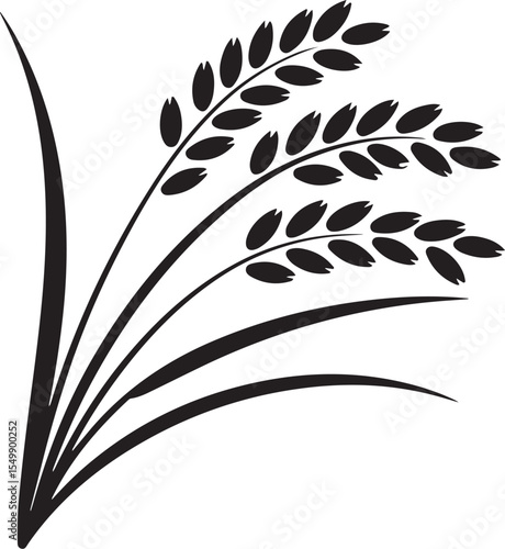 Black and White Stylized Rice Plant Illustration