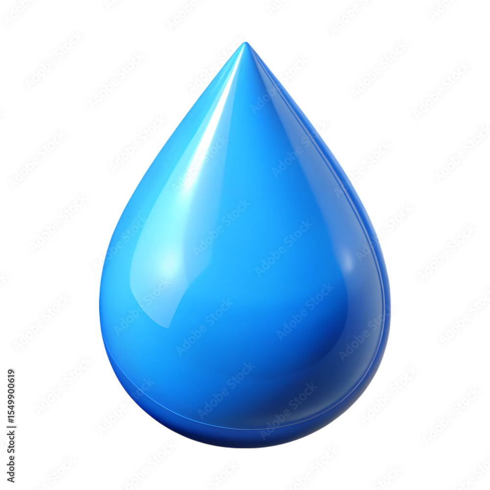 A single glossy bright blue water droplet with a sharp point isolated on transparent background A single glossy bright blue water droplet with a sharp point isolated on transparent background