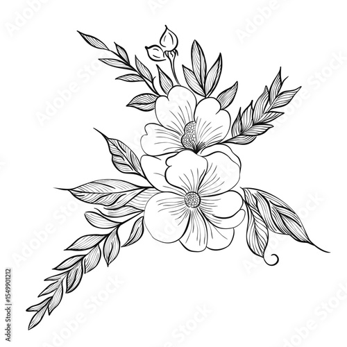 Abstract art, hand-drawn doodle, sketch flowers.