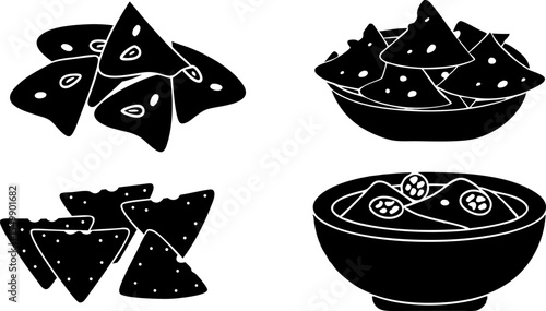 mexican nachos silhouette into bowl with sauce for (1).eps