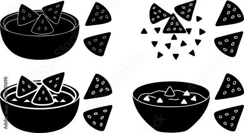 mexican nachos silhouette into bowl with sauce for.eps