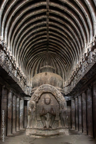 Ancient Buddhist Chaitya Hall with Stupa