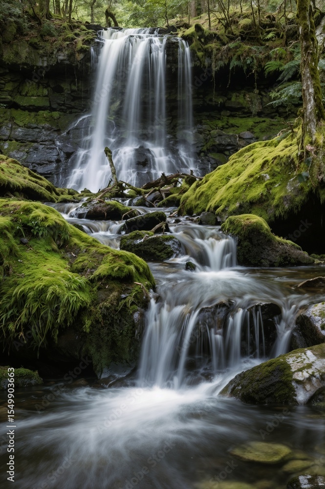 Fototapeta premium Mossy Waterfall in Forest Stream