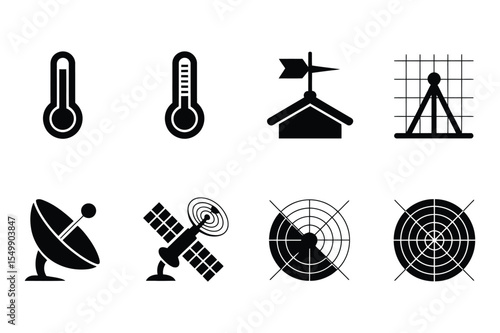 Black and White Weather and Satellite Icons Set vector
