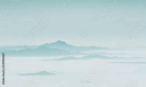 Misty mountain range floating above clouds