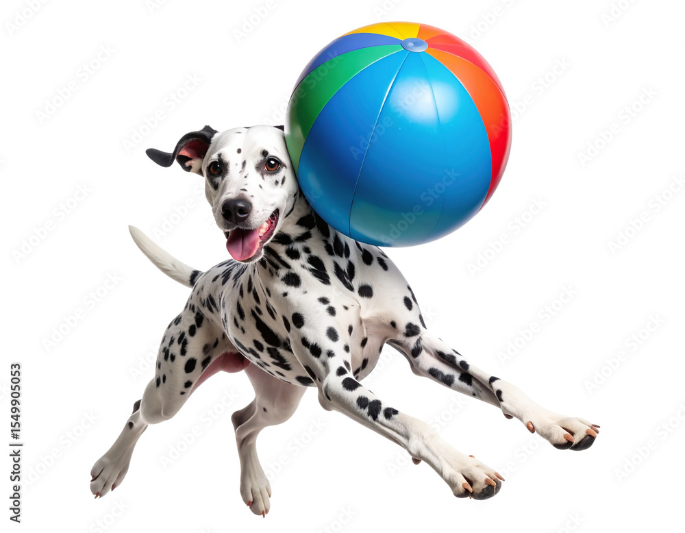 Jumping Dalmatian Dog Balancing a Beach Ball Mid-Air, isolated on a transparent background png Jumping Dalmatian Dog Balancing a Beach Ball Mid-Air, isolated on a transparent background png