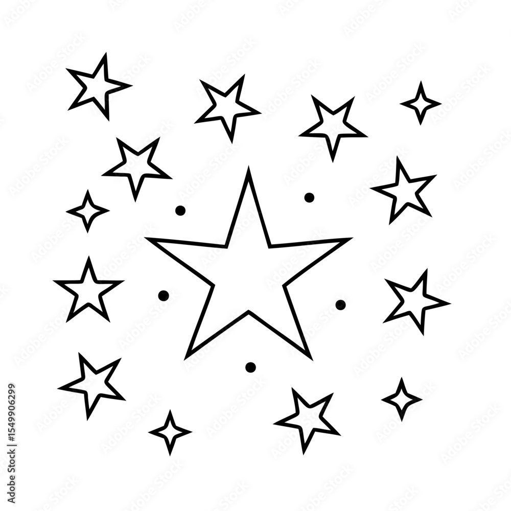 Obraz premium Black Outline Stars and Dots White Background vector