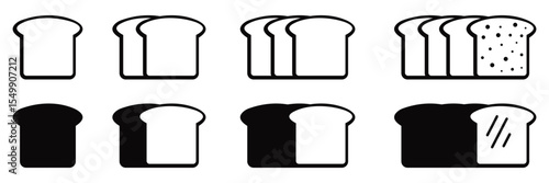 Toasted Bread Slice Icons Set – Filled, Outline, and Stroke Style Vector Illustration