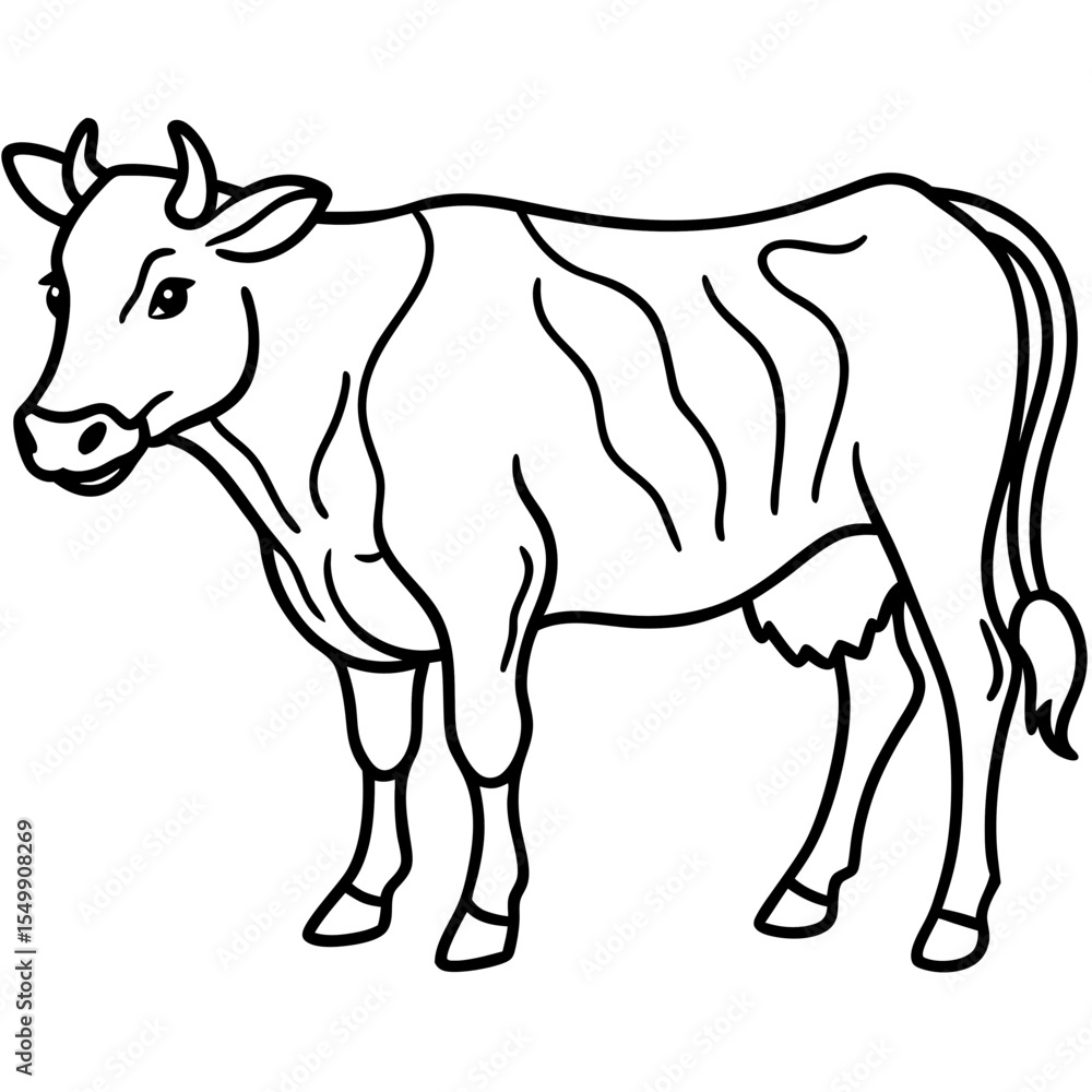 Fototapeta premium Cow Brush line art vector