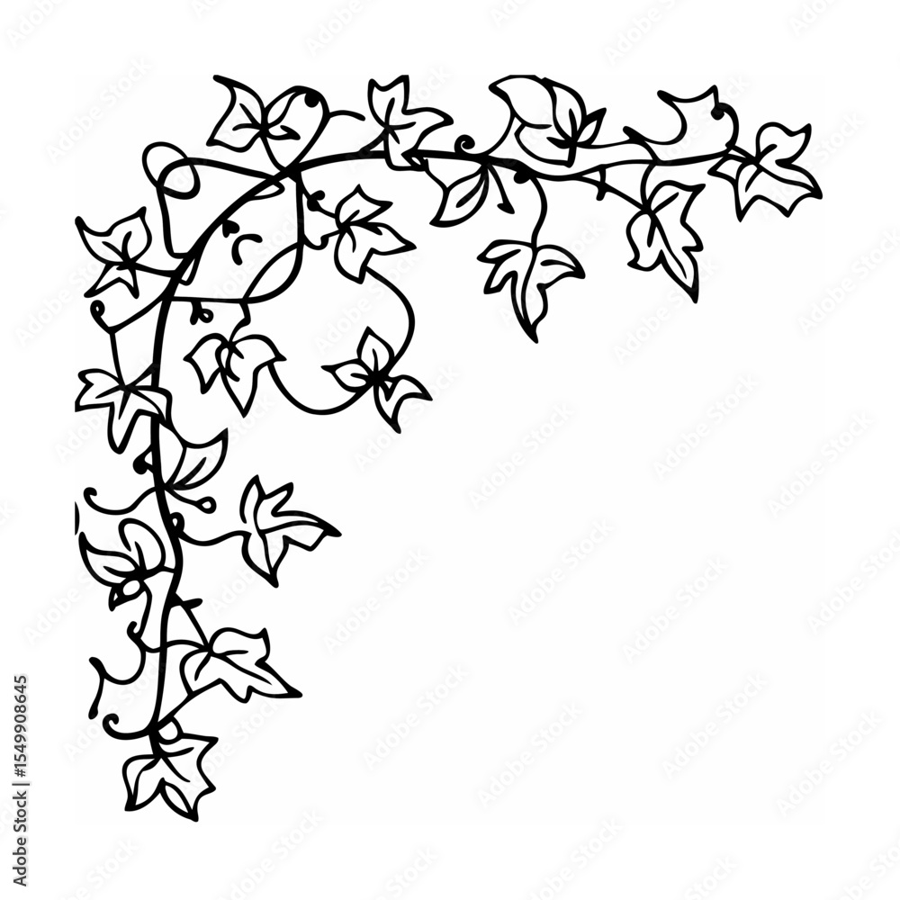 Fototapeta premium Black and White Ivy Vine Corner Design Element leaves