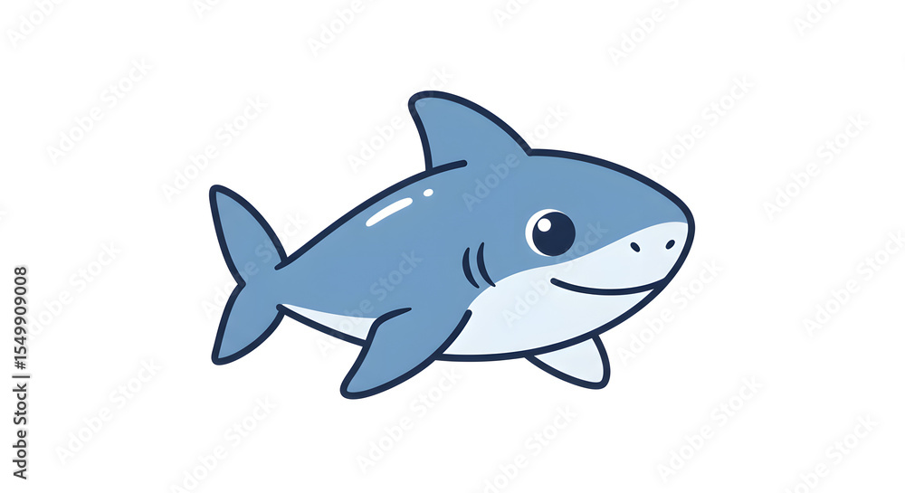 Fototapeta premium A cute cartoon shark swims happily, showcasing a friendly, child-like design.