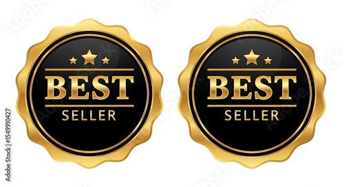 Two elegant gold and black best seller badges for promotional marketing purposes
