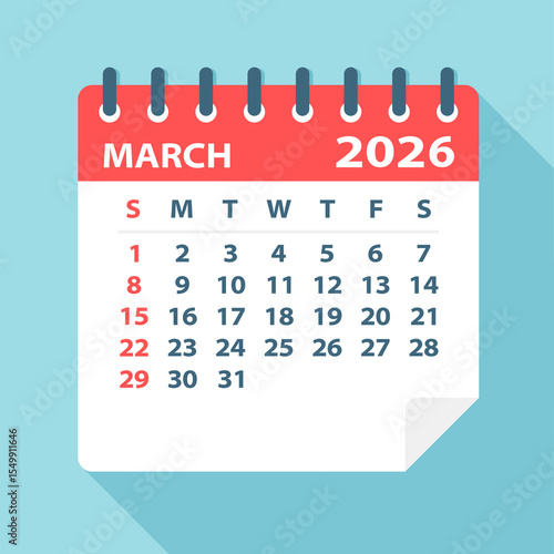 March 2026 Calendar Leaf - Vector Illustration