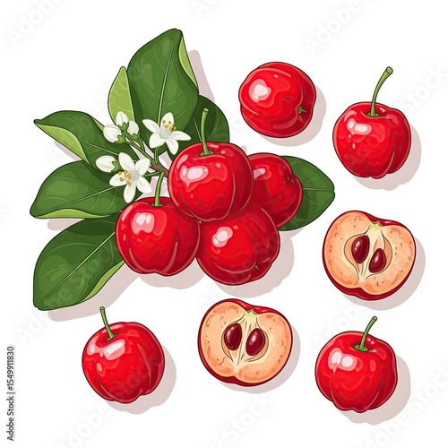  Acerola (Barbados cherry) white Background.