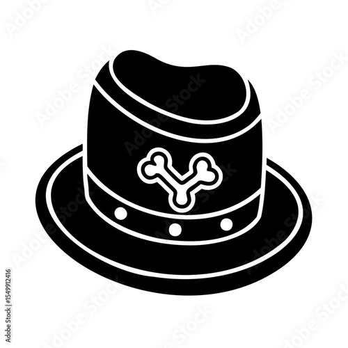 Black Fedora Hat with Bone Design Silhouette Icon vector